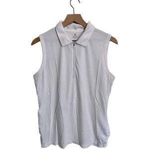 T by Talbots Top Slub Jersey Sleeveless Polo White Quarter Zip Tank Top Sz L EUC